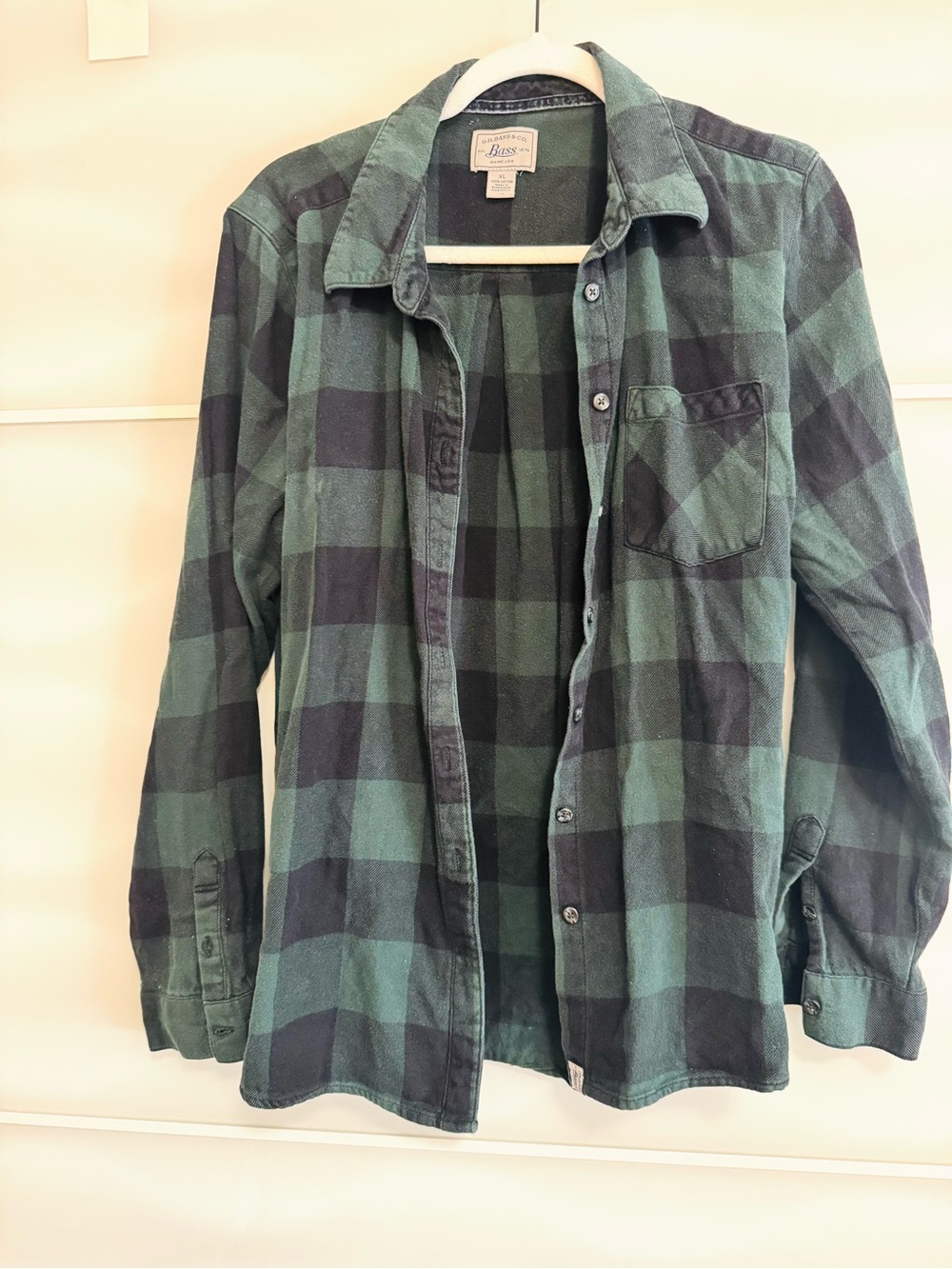 100% cotton plaid forest green flannel shirt layer XL buffalo check vintage